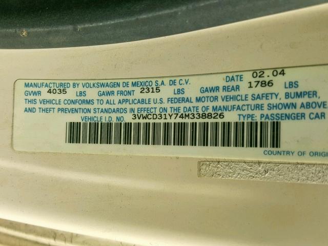 3VWCD31Y74M338826 - 2004 VOLKSWAGEN NEW BEETLE ბეჟი ფოტო 10