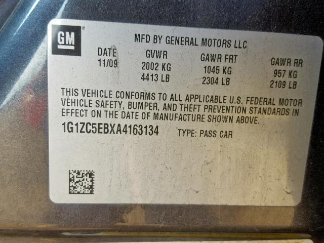 1G1ZC5EBXA4163134 - 2010 CHEVROLET MALIBU 1LT Boz foto 10