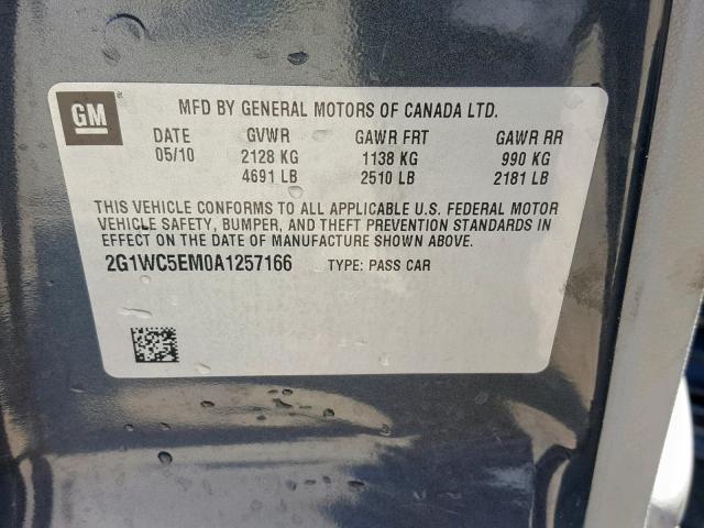 2G1WC5EM0A1257166 - 2010 CHEVROLET IMPALA LTZ GRAY photo 10