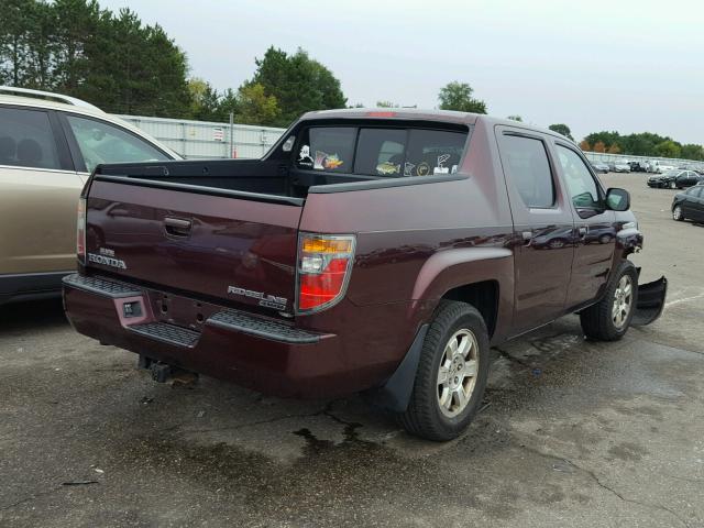 2HJYK16538H509587 - 2008 HONDA RIDGELINE BURGUNDY photo 4