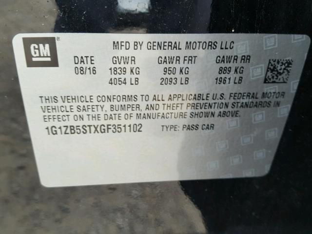 1G1ZB5STXGF351102 - 2016 CHEVROLET MALIBU LS 黑色 照片 10