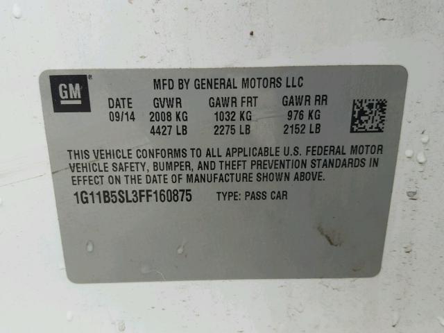 1G11B5SL3FF160875 - 2015 CHEVROLET MALIBU LS 白色 照片 10