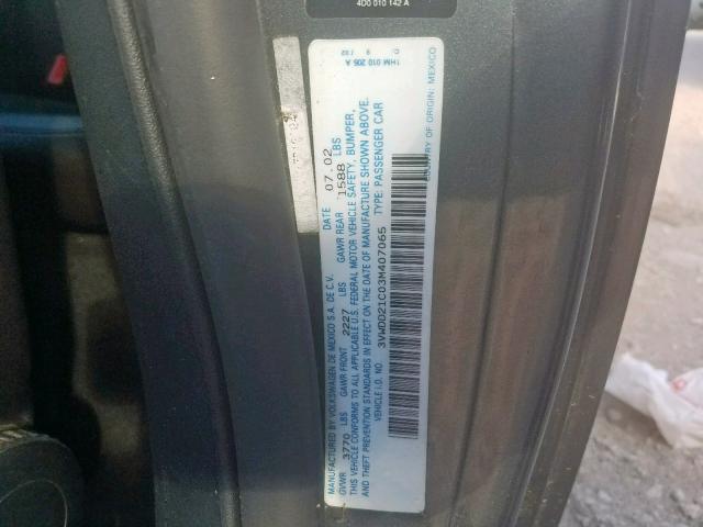 3VWDD21C03M407065 - 2003 VOLKSWAGEN NEW BEETLE გრაფიტი ფოტო 10