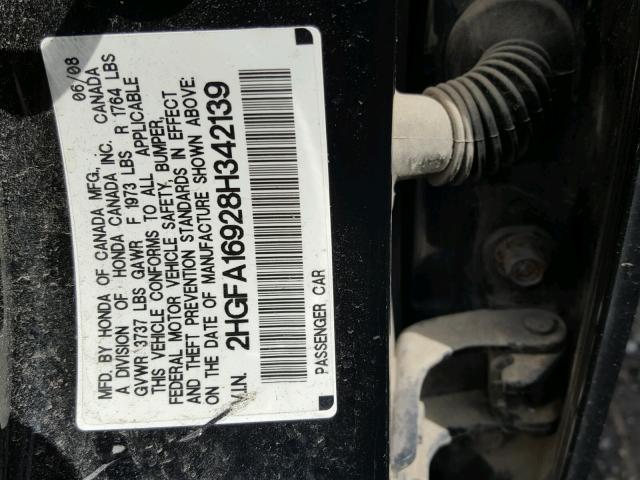 2HGFA16928H342139 - 2008 HONDA CIVIC EXL BLACK photo 10