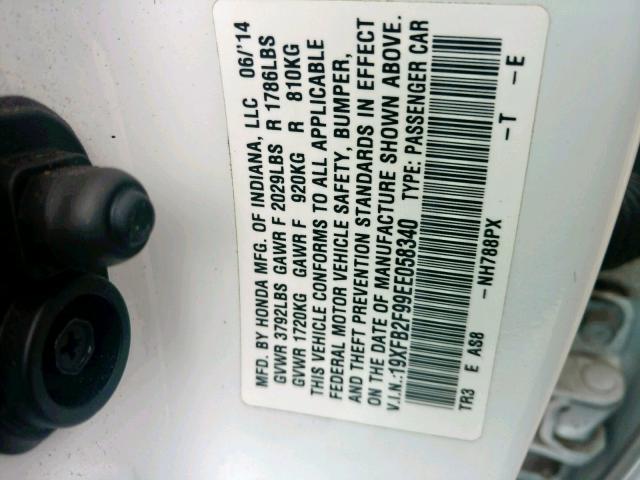 19XFB2F99EE058340 - 2014 HONDA CIVIC EXL 白色 照片 10