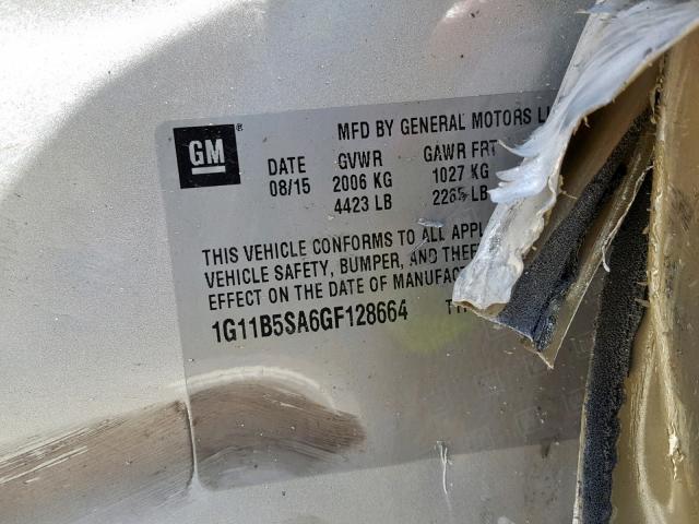 1G11B5SA6GF128664 - 2016 CHEVROLET MALIBU LIM 银色 照片 10