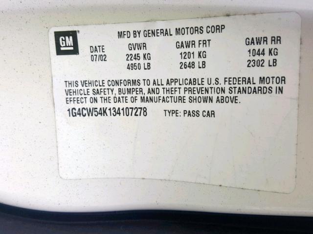 1G4CW54K134107278 - 2003 BUICK PARK AVENU CREAM photo 10