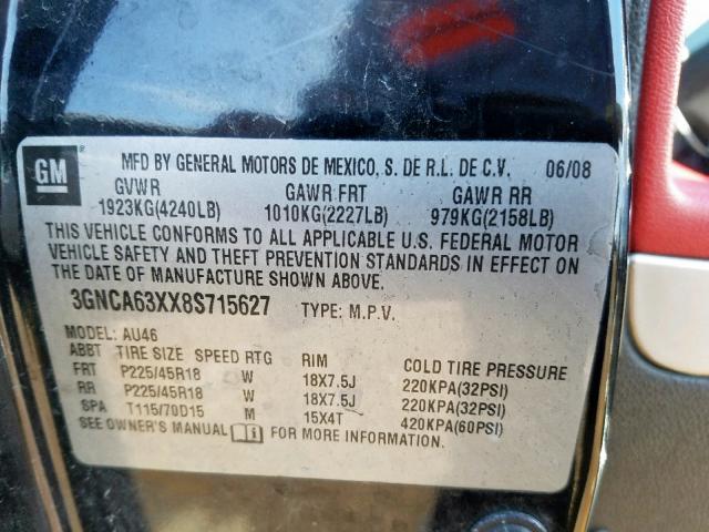 3GNCA63XX8S715627 - 2008 CHEVROLET HHR SS BLACK photo 10