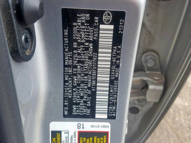 4T1BK1EB6FU177622 - 2015 TOYOTA AVALON XLE SILVER photo 10