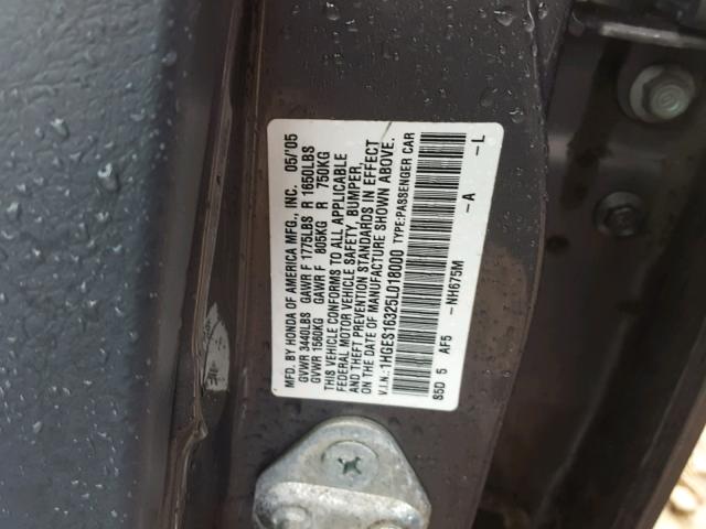 1HGES16325L018000 - 2005 HONDA CIVIC DX V GRAY photo 10