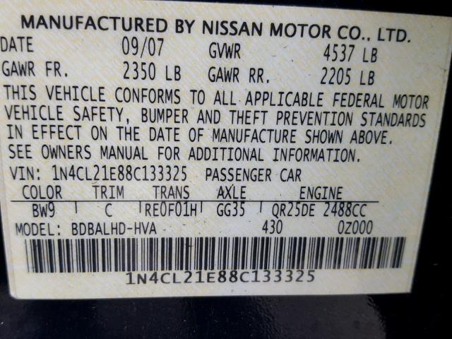 1N4CL21E88C133325 - 2008 NISSAN ALTIMA HYB BLUE photo 10