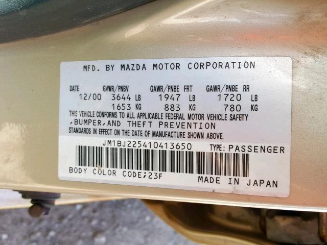 JM1BJ225410413650 - 2001 MAZDA PROTEGE LX GOLD photo 10