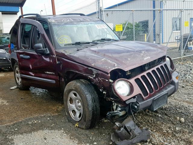 1J4GL48K24W141328 - 2004 JEEP LIBERTY SP BURGUNDY photo 1