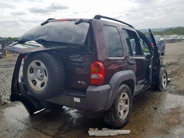 1J4GL48K24W141328 - 2004 JEEP LIBERTY SP BURGUNDY photo 4