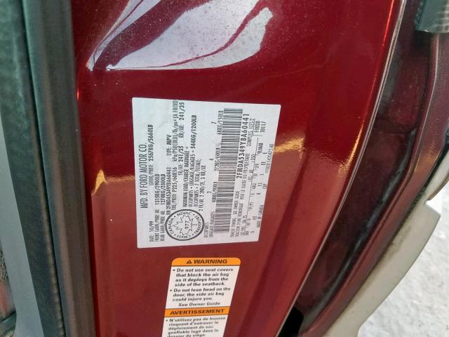 2FMDA5349YBA60441 - 2000 FORD WINDSTAR S MAROON photo 10