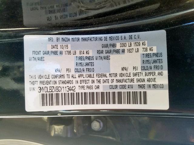 3MYDLBZV8GY113442 - 2016 TOYOTA SCION IA BLACK photo 10