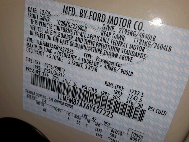 1LNFM87AX6Y627225 - 2006 LINCOLN LS 奶油色 照片 10