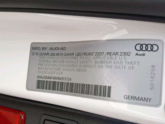 WAUGMAF4XHN053724 - 2017 AUDI A4 ULTRA P WHITE photo 10