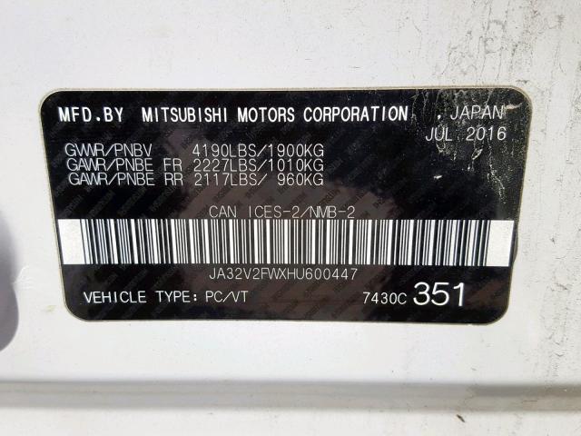 JA32V2FWXHU600447 - 2017 MITSUBISHI LANCER ES WHITE photo 10