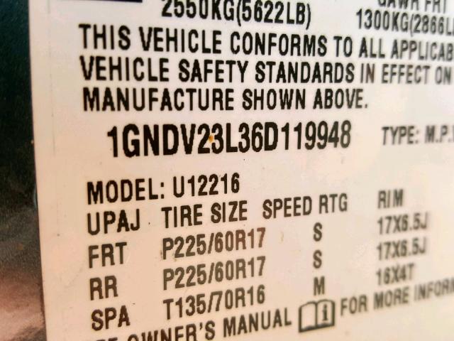 1GNDV23L36D119948 - 2006 CHEVROLET UPLANDER L 蓝色 照片 10