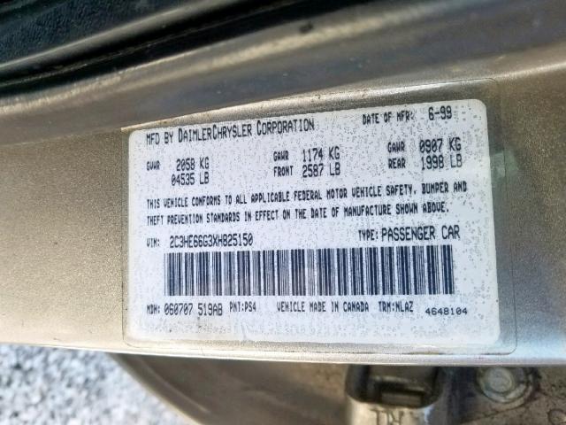 2C3HE66G3XH825150 - 1999 CHRYSLER 300M GRAY photo 10