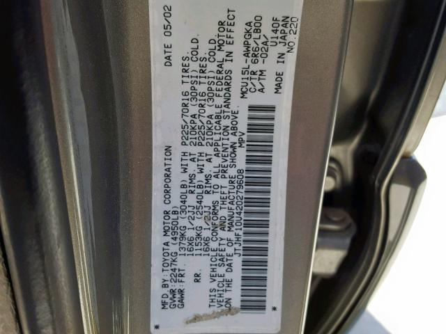 JTJHF10U420279608 - 2002 LEXUS RX 300 SILVER photo 10