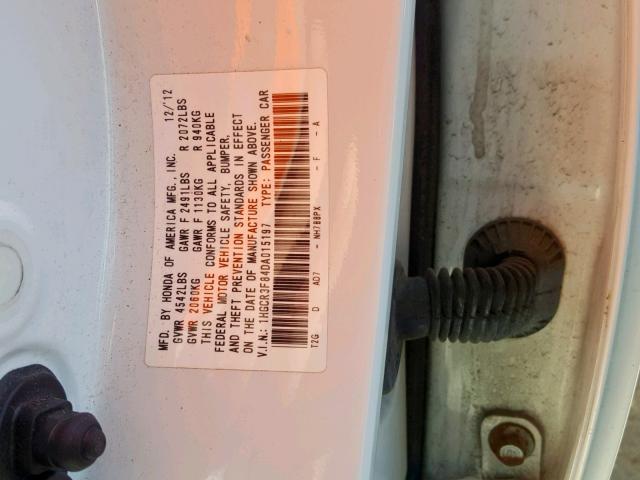 1HGCR3F84DA015197 - 2013 HONDA ACCORD EXL WHITE photo 10