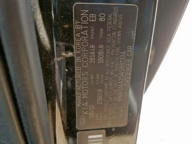 KNAFU4A25A5881334 - 2010 KIA FORTE EX BLACK photo 10