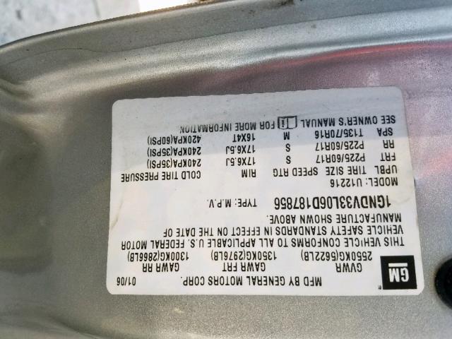 1GNDV33L06D187856 - 2006 CHEVROLET UPLANDER L 银色 照片 10