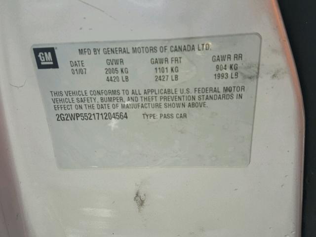 2G2WP552171204564 - 2007 PONTIAC GRAND PRIX SILVER photo 10