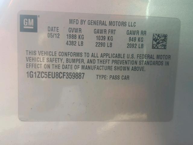 1G1ZC5EU8CF359887 - 2012 CHEVROLET MALIBU 1LT SILVER photo 10