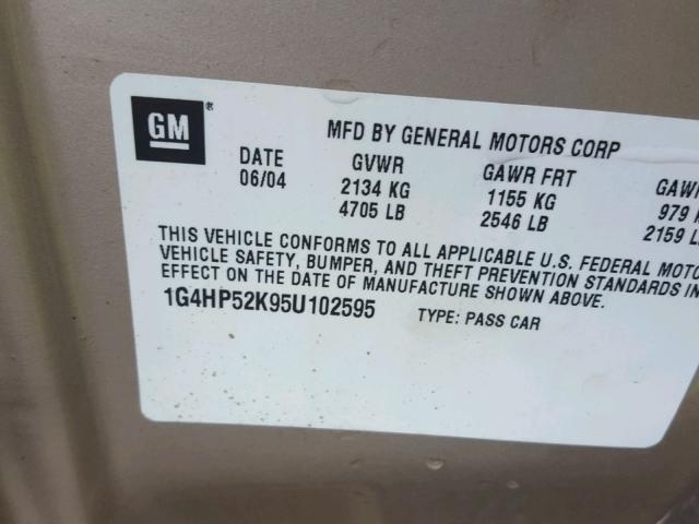 1G4HP52K95U102595 - 2005 BUICK LESABRE CU TAN photo 10