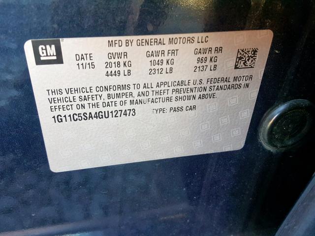 1G11C5SA4GU127473 - 2016 CHEVROLET MALIBU LIM 蓝色 照片 10