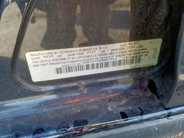 3VWDJ71K88M023541 - 2008 VOLKSWAGEN GLI შავი ფოტო 10