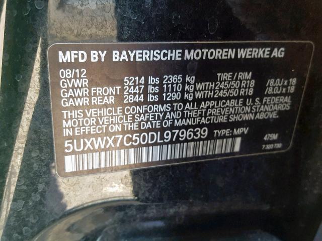 5UXWX7C50DL979639 - 2013 BMW X3 XDRIVE3 BLACK photo 10