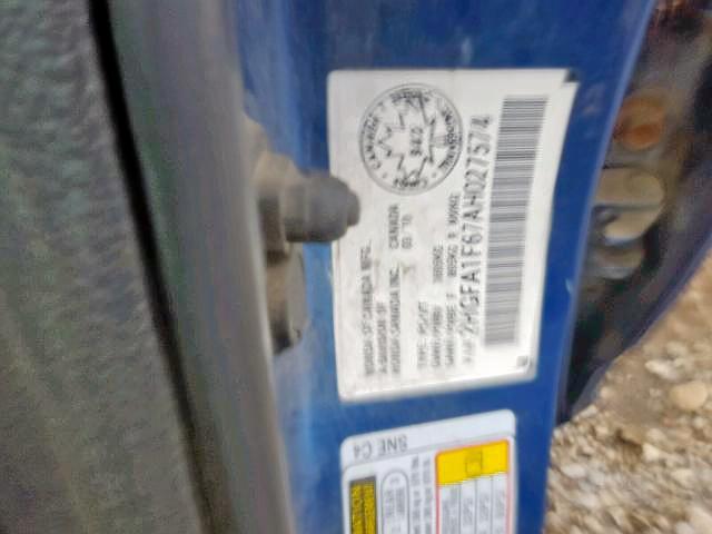 2HGFA1F67AH027574 - 2010 HONDA CIVIC LX-S Mavi foto 9