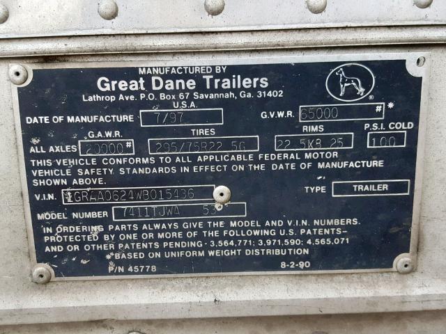 1GRAA0624WB015436 - 1998 GREAT DANE TRAILER 53 TRAILER SILVER photo 10