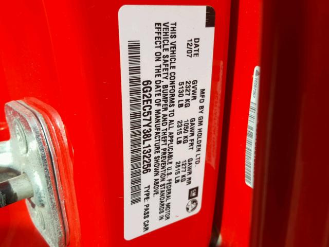 6G2EC57Y38L132256 - 2008 PONTIAC G8 GT RED photo 10