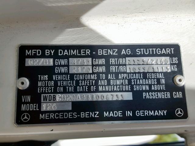 WDBCB20A2BB006733 - 1981 MERCEDES-BENZ 300 SD WHITE photo 10