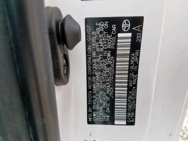 JTKDE177470204329 - 2007 TOYOTA SCION TC თეთრი ფოტო 10