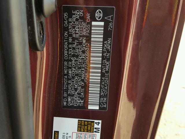 JTKDE177150055312 - 2005 TOYOTA SCION TC 栗色 照片 10