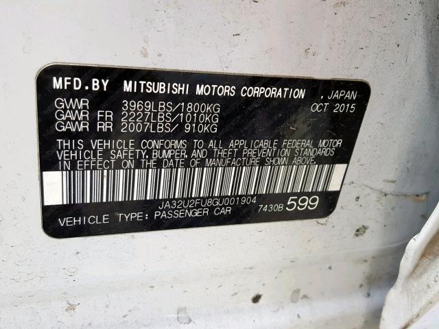 JA32U2FU8GU001904 - 2016 MITSUBISHI LANCER ES WHITE photo 10