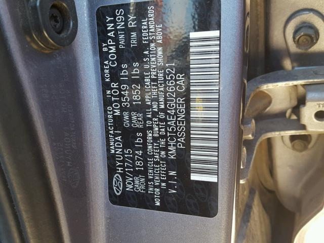 KMHCT5AE4GU266521 - 2016 HYUNDAI ACCENT SE GRAY photo 10