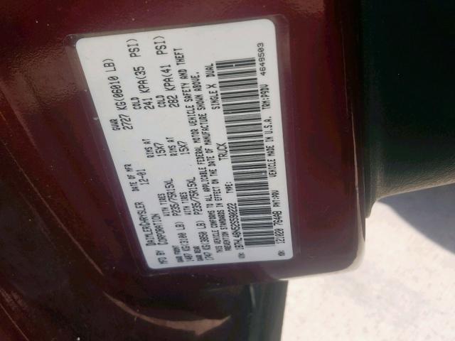 1B7HL48N52S590222 - 2002 DODGE DAKOTA QUA MAROON photo 10