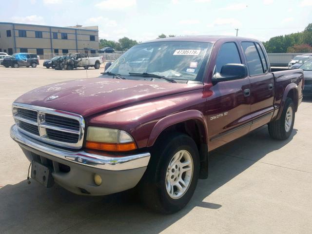 1B7HL48N52S590222 - 2002 DODGE DAKOTA QUA MAROON photo 2