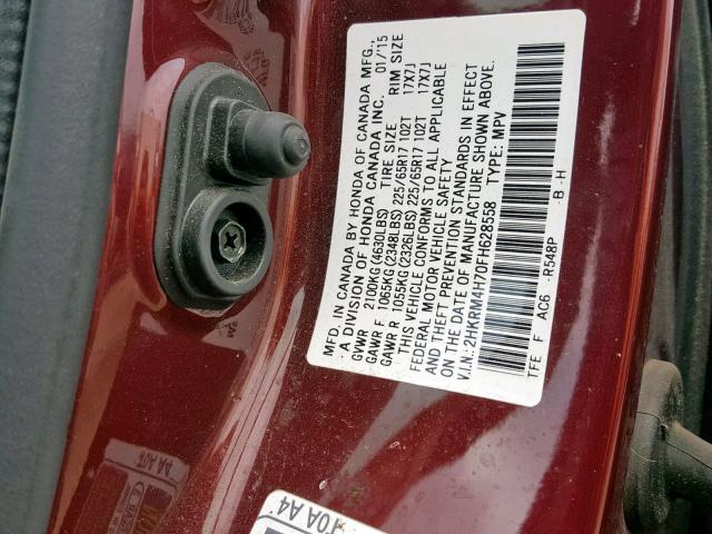 2HKRM4H70FH628558 - 2015 HONDA CR-V EXL MAROON photo 10