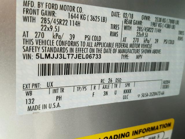 5LMJJ3LT7JEL06733 - 2018 LINCOLN NAVIGATOR Күміс фото 10