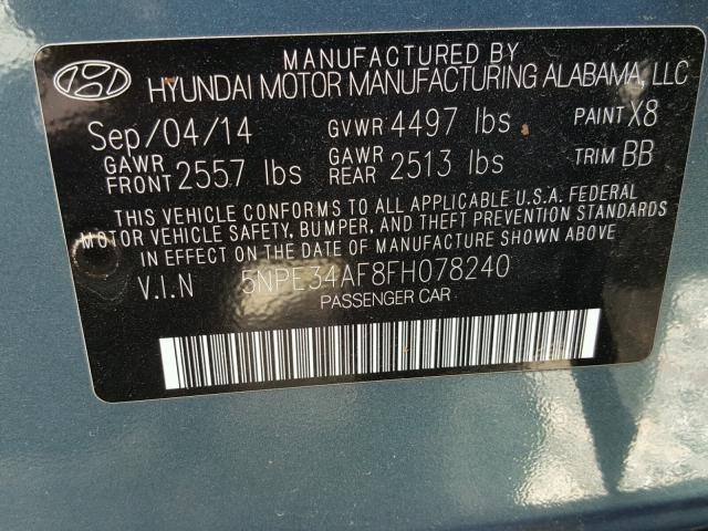 5NPE34AF8FH078240 - 2015 HYUNDAI SONATA SPO BLUE photo 10