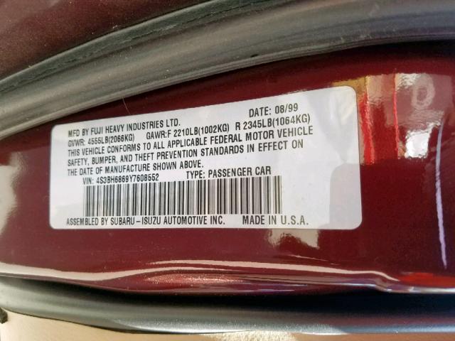 4S3BH6869Y7608552 - 2000 SUBARU LEGACY OUT BURGUNDY photo 10