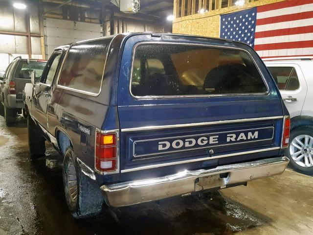 1B4GW12T0ES255461 - 1984 DODGE RAMCHARGER BLUE photo 3